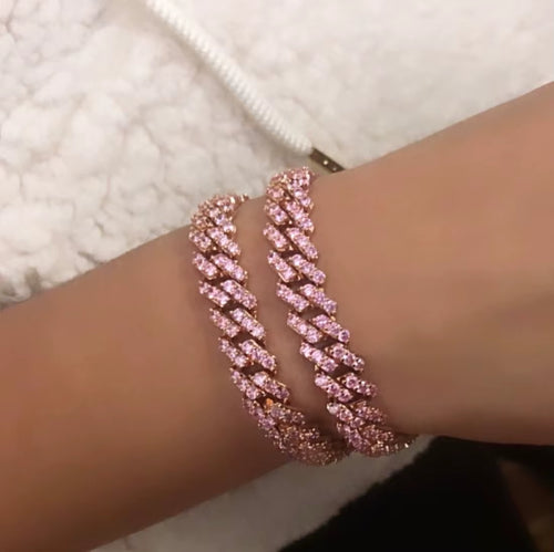 Iced Out Micro Pave CZ 17Cm 19Cm Miami Cuban Link Chain Pink White Two Tone Color Bracelet Hip Hop Men Women Jewelry